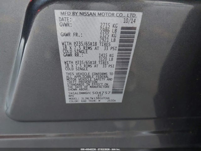 Продажа на аукционе авто 2015 Infiniti Qx60, vin: 5N1AL0MM6FC504757, номер лота: 45540226