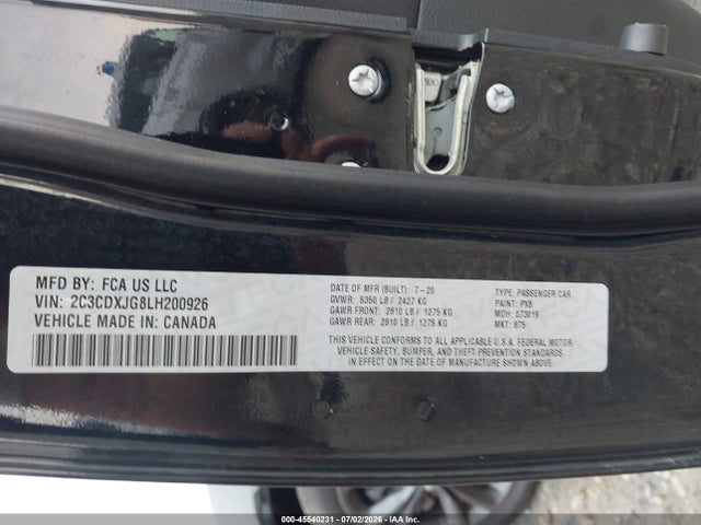 45540231 :رقم المزاد ، 2C3CDXJG8LH200926 vin ، 2020 Dodge Charger Sxt Awd مزاد بيع