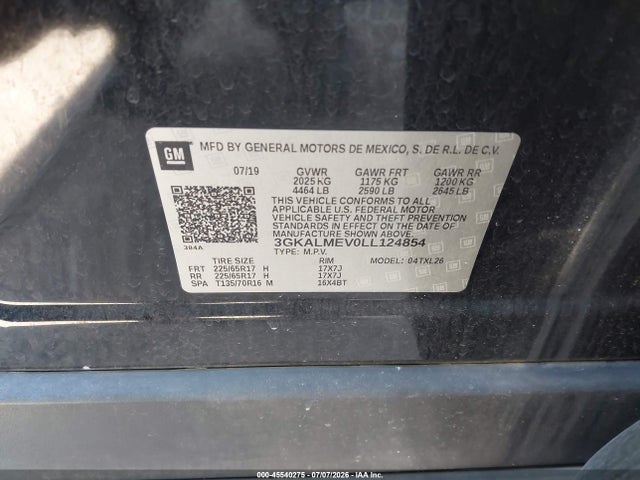 Продаж на аукціоні авто 2020 Gmc Terrain Fwd Sle, vin: 3GKALMEV0LL124854, номер лоту: 45540275