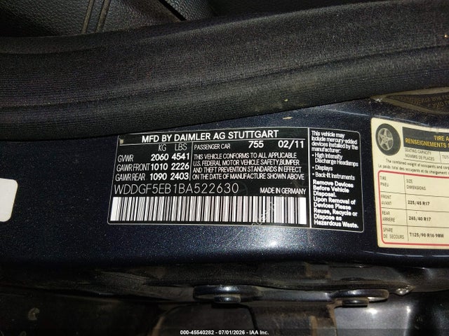 45540282 :رقم المزاد ، WDDGF5EB1BA522630 vin ، 2011 Mercedes-benz C 300 Sport مزاد بيع