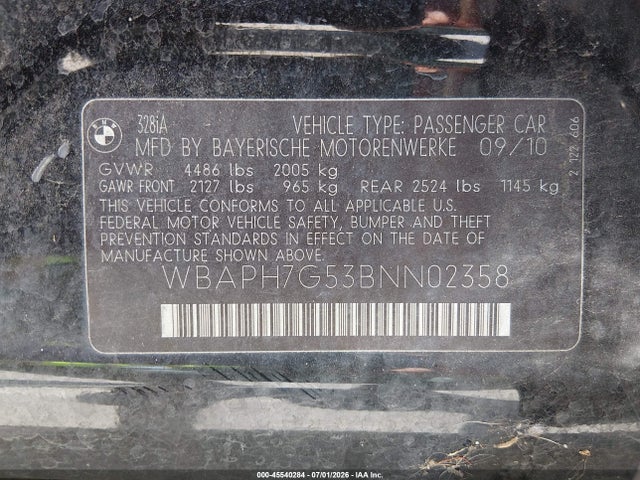 Продажа на аукционе авто 2011 Bmw 328i, vin: WBAPH7G53BNN02358, номер лота: 45540284
