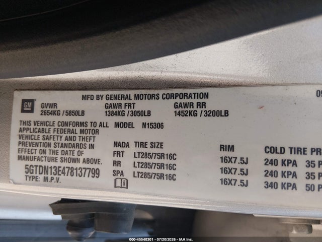 2007 Hummer H3 Suv მანქანა იყიდება აუქციონზე, vin: 5GTDN13E478137799, აუქციონის ნომერი: 45540301