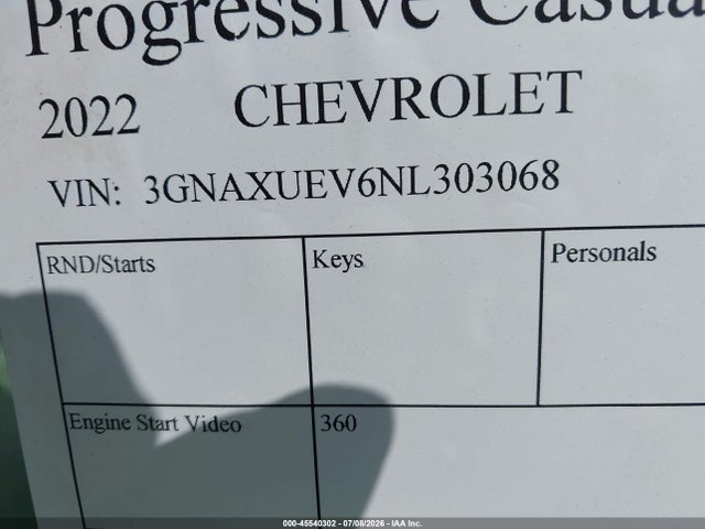 45540302 :رقم المزاد ، 3GNAXUEV6NL303068 vin ، 2022 Chevrolet Equinox Awd Lt مزاد بيع