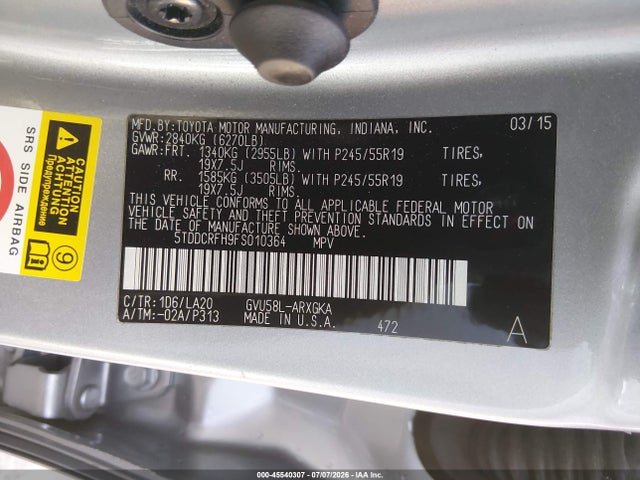 5TDDCRFH9FS010364 Toyota Highlander Hybrid Limited Platinum V6