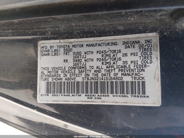 Продажа на аукционе авто 2001 Toyota Tundra, vin: 5TBJN32141S184802, номер лота: 45540326