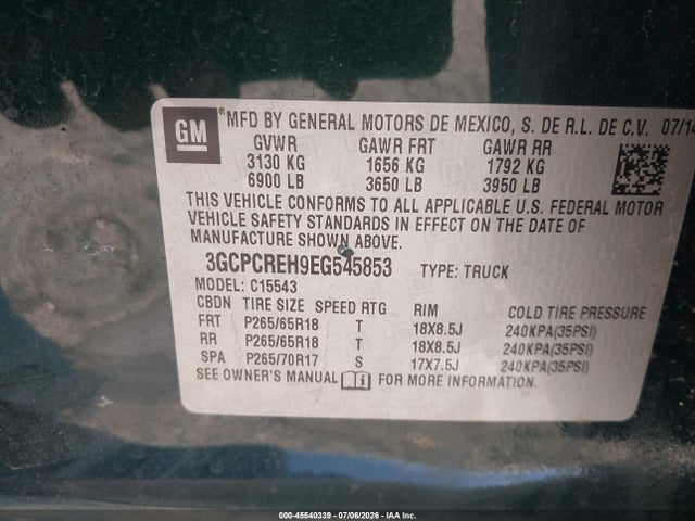 2014 Chevrolet Silverado 1500 Lt მანქანა იყიდება აუქციონზე, vin: 3GCPCREH9EG545853, აუქციონის ნომერი: 45540339