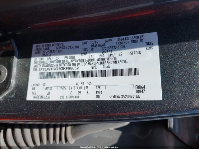 1FTEW1CG1GKF98052 Ford F-150