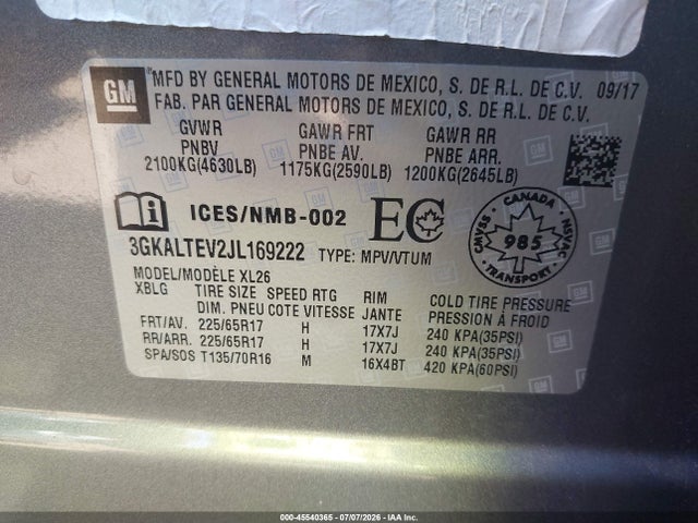 3GKALTEV2JL169222 GMC Terrain Sle
