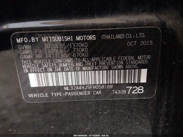 Mitsubishi MIRAGE ES 2015 ML32A4HJ5FH058189 Image 9