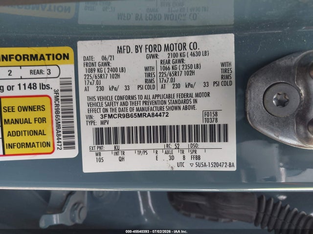 Ford Bronco Sport Big Bend 2021 3FMCR9B65MRA84472 Image 9