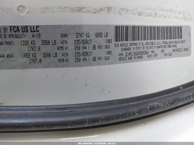 45540398 :رقم المزاد ، 2C4RC1BG9KR685364 vin ، 2019 Chrysler Pacifica Touring L مزاد بيع