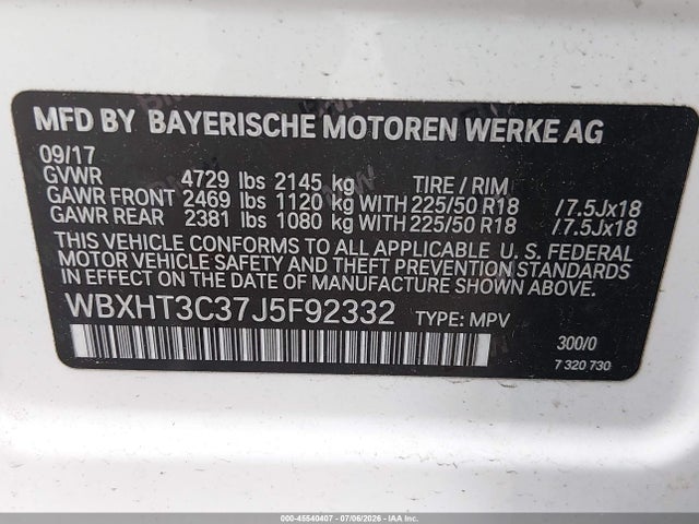 45540407 :رقم المزاد ، WBXHT3C37J5F92332 vin ، 2018 Bmw X1 Xdrive28i مزاد بيع