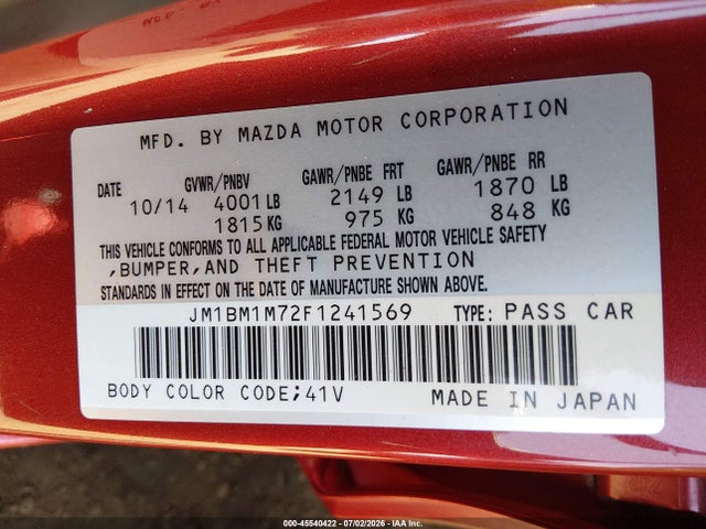Aukcja sprzedaży 2015 Mazda Mazda3 I Grand Touring, vin: JM1BM1M72F1241569, numer aukcji: 45540422