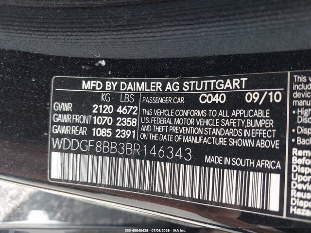 Aukcja sprzedaży 2011 Mercedes-benz C 300 Luxury 4matic/sport 4matic, vin: WDDGF8BB3BR146343, numer aukcji: 45540425