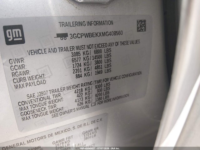 Продаж на аукціоні авто 2021 Chevrolet Silverado 1500 2wd  Short Bed Custom, vin: 3GCPWBEKXMG408560, номер лоту: 45540427