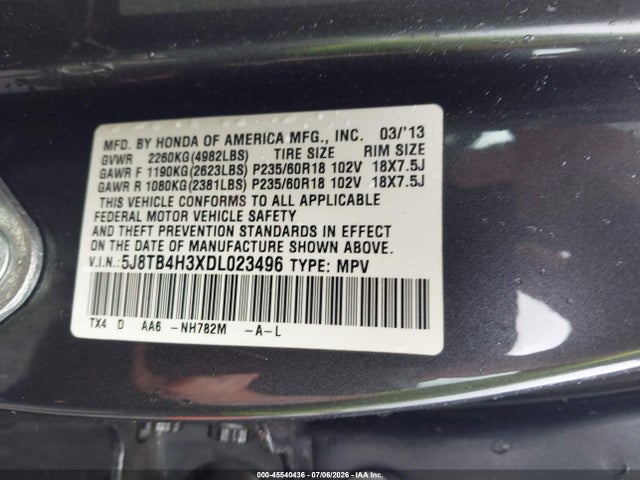 Aukcja sprzedaży 2013 Acura Rdx, vin: 5J8TB4H3XDL023496, numer aukcji: 45540436