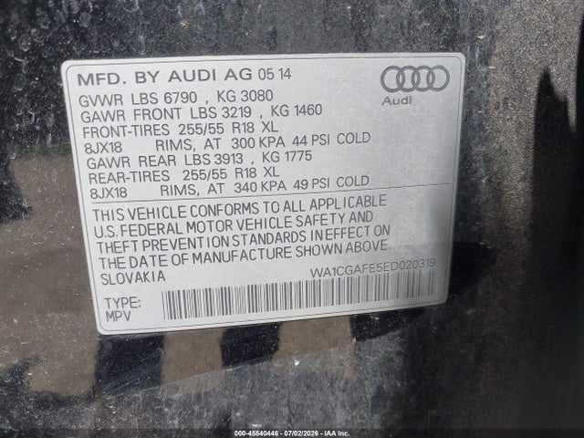 Aukcja sprzedaży 2014 Audi Q7 3.0t Premium, vin: WA1CGAFE5ED020319, numer aukcji: 45540446