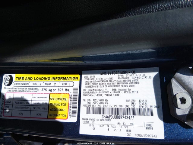 3FA6P0UU0JR243477 Ford Fusion Hybrid S