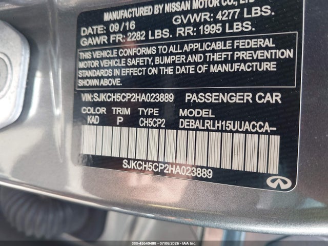Aukcja sprzedaży 2017 Infiniti Qx30 Premium, vin: SJKCH5CP2HA023889, numer aukcji: 45540488
