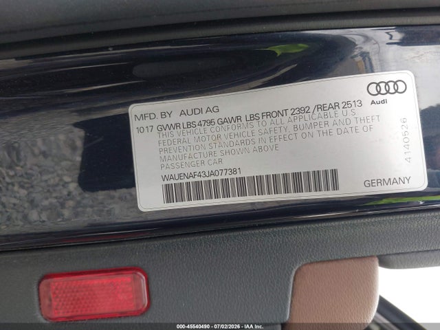 Aukcja sprzedaży 2018 Audi A4 2.0t Premium/2.0t Tech Premium, vin: WAUENAF43JA077381, numer aukcji: 45540490