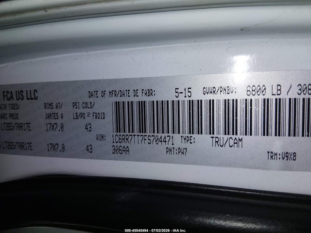 RAM 1500 Slt 2015 1C6RR7TT7FS704471 Image 9