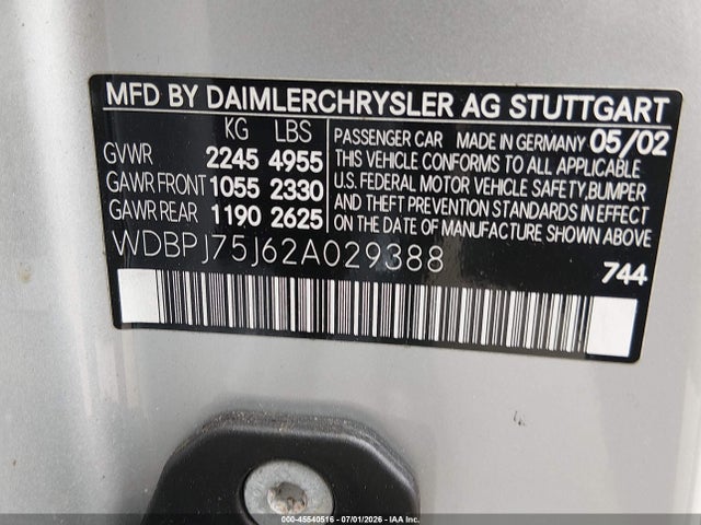 Продаж на аукціоні авто 2002 Mercedes-benz Cl 500, vin: WDBPJ75J62A029388, номер лоту: 45540516