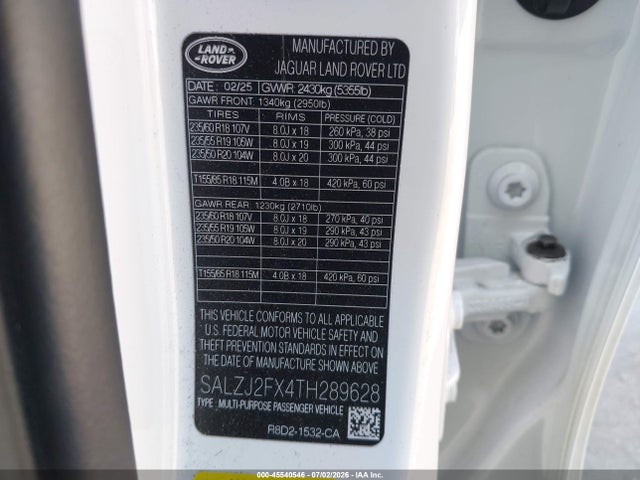 Продажа на аукционе авто 2026 Land Rover Range Rover Evoque S, vin: SALZJ2FX4TH289628, номер лота: 45540546