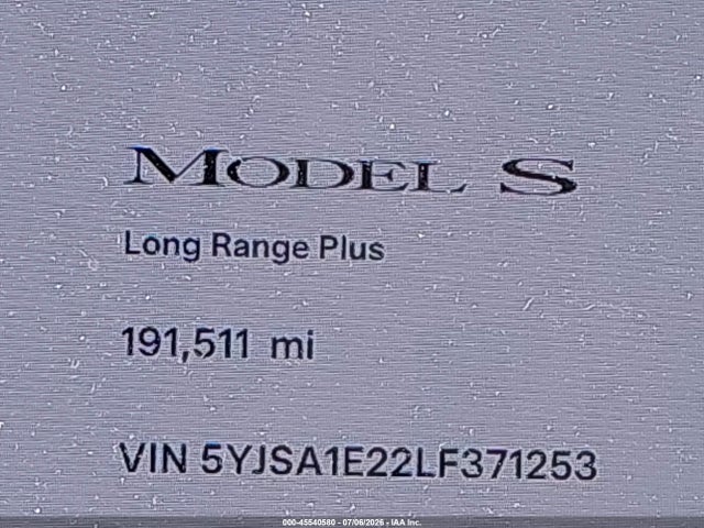 45540580 :رقم المزاد ، 5YJSA1E22LF371253 vin ، 2020 Tesla Model S Long Range Dual Motor All-wheel Drive/long Range Plus Dual Motor All-wheel Drive مزاد بيع