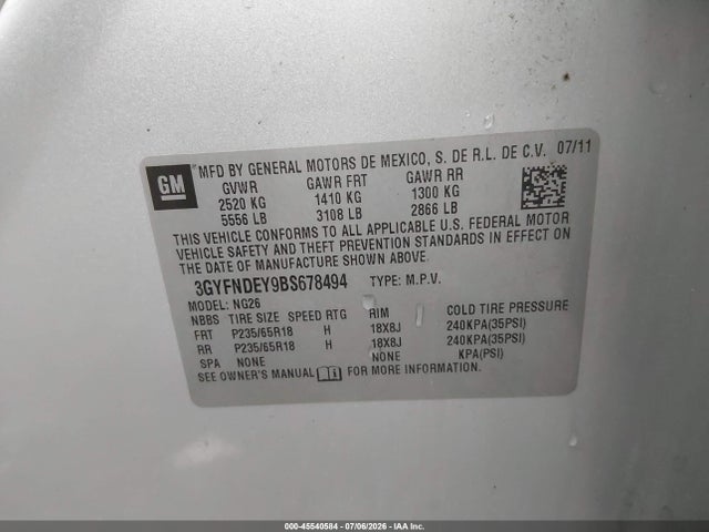 Продаж на аукціоні авто 2011 Cadillac Srx Luxury Collection, vin: 3GYFNDEY9BS678494, номер лоту: 45540584