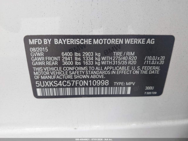 BMW X5 Xdrive35d 2015 5UXKS4C57F0N10998 Image 9