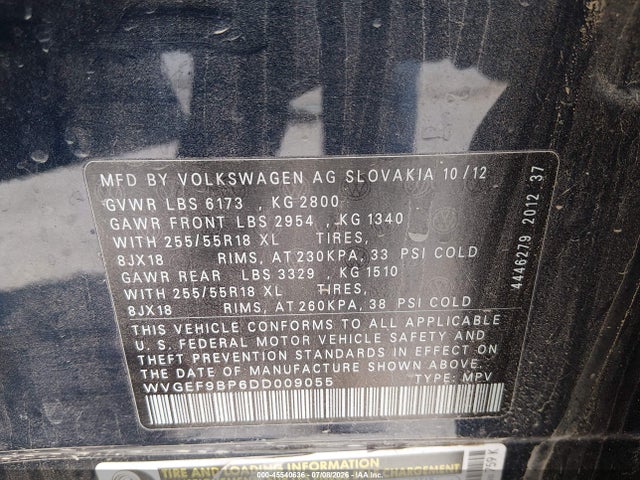 Продажа на аукционе авто 2013 Volkswagen Touareg Vr6 Sport, vin: WVGEF9BP6DD009055, номер лота: 45540636