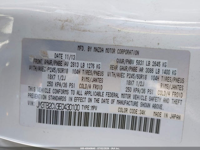 JM3TB2CV3E0430100 Mazda Cx-9 Touring