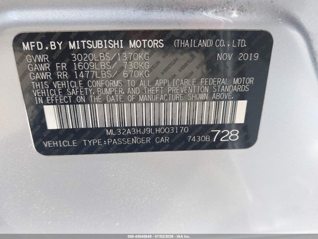 ML32A3HJ9LH003170 Mitsubishi MIRAGE ES