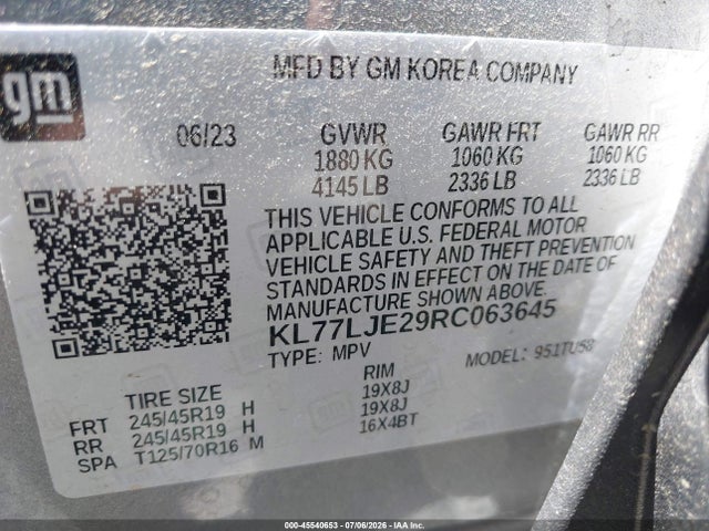 KL77LJE29RC063645 Chevrolet Trax Fwd 2rs