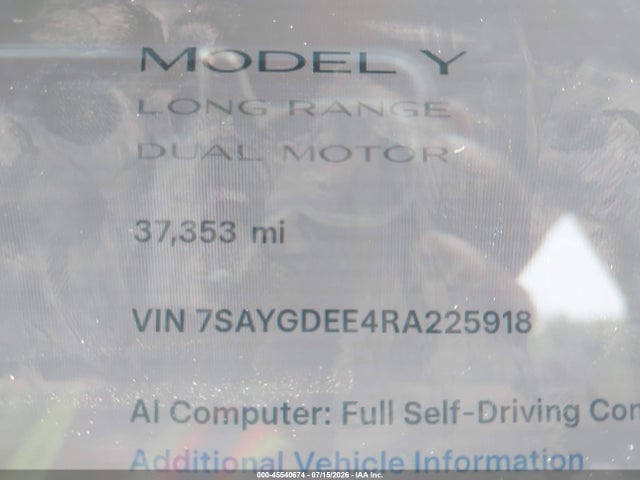 45540674 :رقم المزاد ، 7SAYGDEE4RA225918 vin ، 2024 Tesla Model Y Long Range Dual Motor All-wheel Drive مزاد بيع