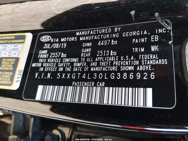 KIA Optima Lx 2020 5XXGT4L30LG386926 Image 9