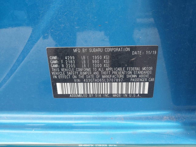 2020 Subaru Impreza Premium 5-door მანქანა იყიდება აუქციონზე, vin: 4S3GTAD65L3707897, აუქციონის ნომერი: 45540754