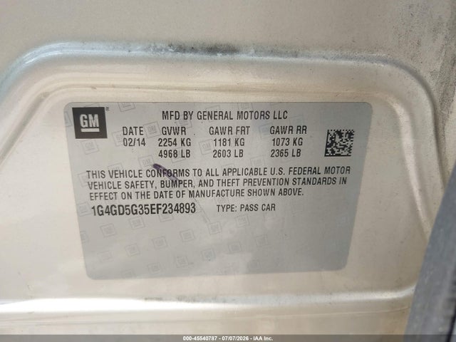 2014 Buick Lacrosse Premium I Group მანქანა იყიდება აუქციონზე, vin: 1G4GD5G35EF234893, აუქციონის ნომერი: 45540787
