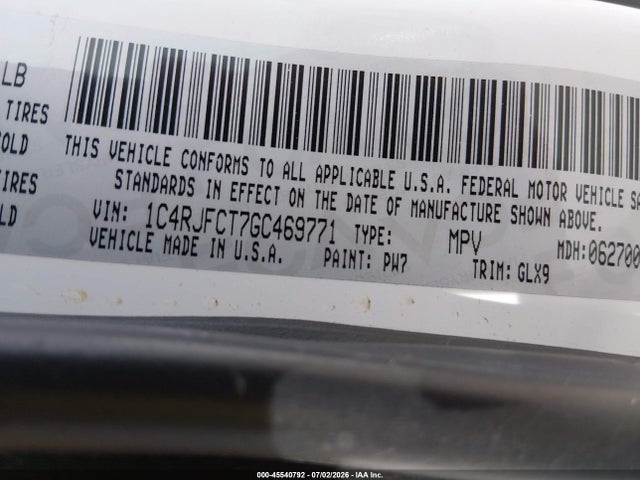 1C4RJFCT7GC469771 Jeep Grand Cherokee Overland