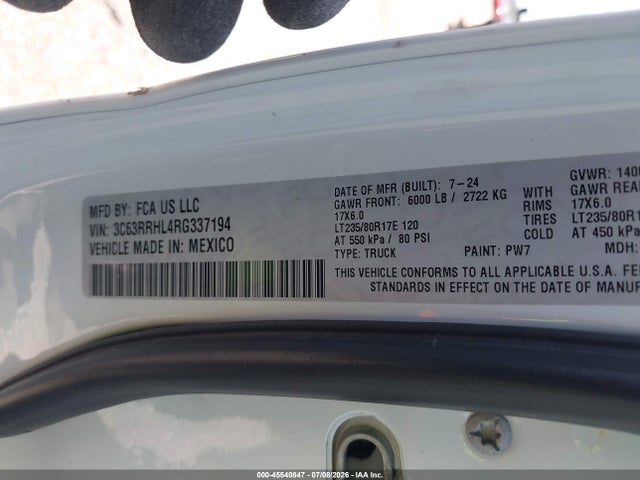45540847 :رقم المزاد ، 3C63RRHL4RG337194 vin ، 2024 Ram 3500 Big Horn  4x4 8' Box مزاد بيع