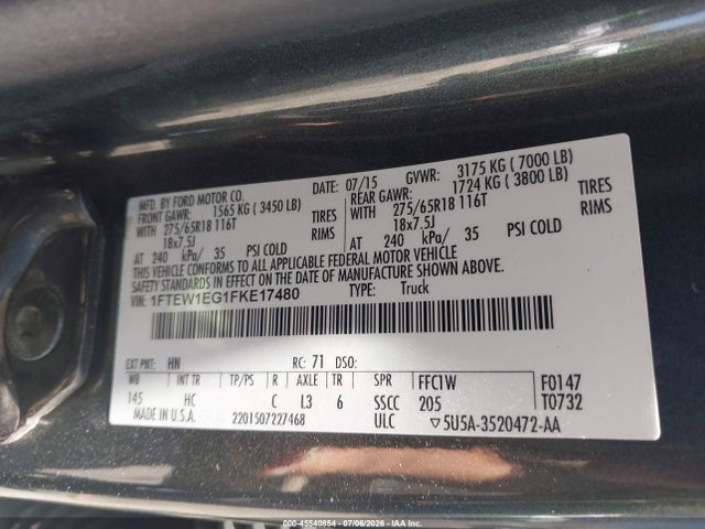 1FTEW1EG1FKE17480 Ford F-150 King Ranch/lariat/platinum/xl/xlt