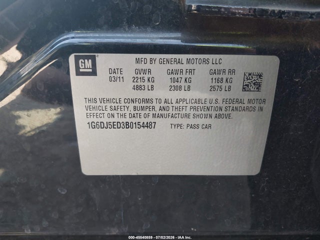 Продажа на аукционе авто 2011 Cadillac Cts Performance, vin: 1G6DJ5ED3B0154487, номер лота: 45540859