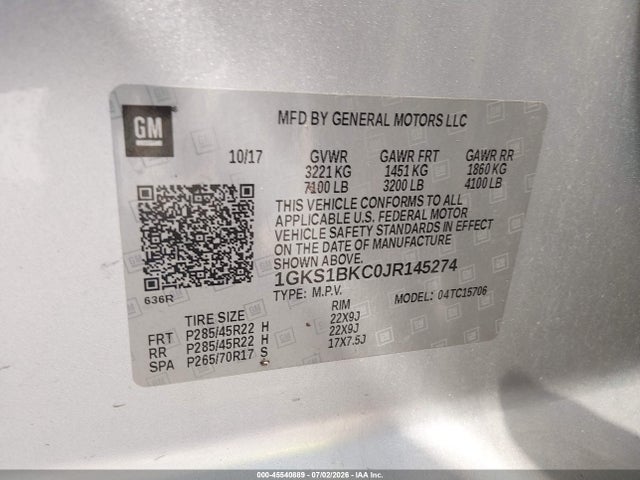 Aukcja sprzedaży 2018 Gmc Yukon Slt, vin: 1GKS1BKC0JR145274, numer aukcji: 45540889