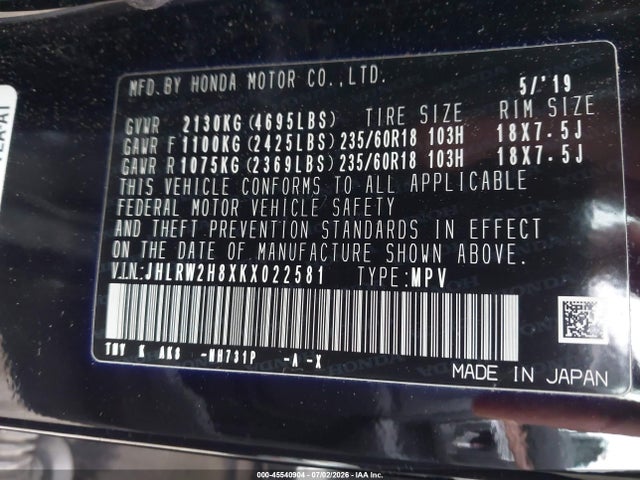 JHLRW2H8XKX022581 Honda Cr-v Ex-l