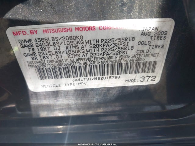 Aukcja sprzedaży 2009 Mitsubishi Outlander Se, vin: JA4LT31W49Z015788, numer aukcji: 45540936