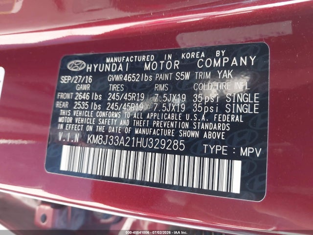 Hyundai Tucson Limited 2017 KM8J33A21HU329285 Image 9