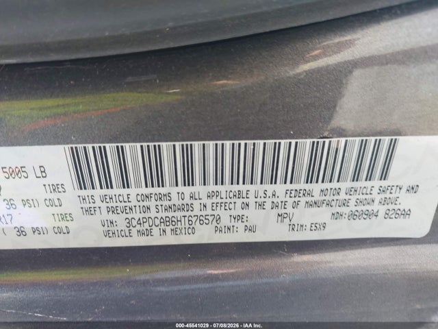 45541029 :رقم المزاد ، 3C4PDCAB6HT676570 vin ، 2017 Dodge Journey Se مزاد بيع