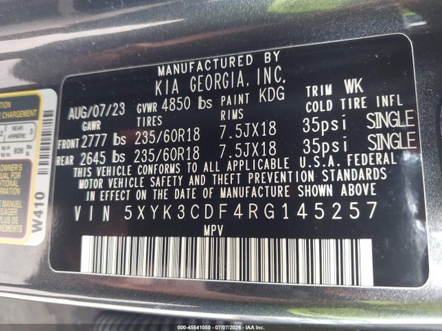 45541050 :رقم المزاد ، 5XYK3CDF4RG145257 vin ، 2024 Kia Sportage Ex مزاد بيع