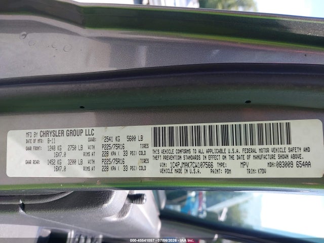 Продажа на аукционе авто 2012 Jeep Liberty Sport, vin: 1C4PJMAK7CW107566, номер лота: 45541057