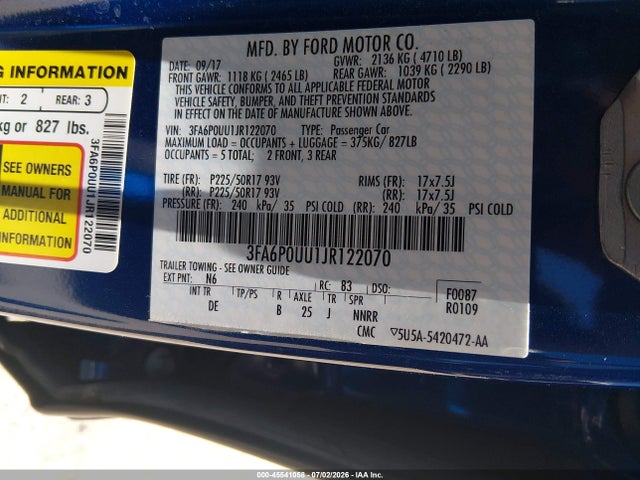 3FA6P0UU1JR122070 Ford Fusion Hybrid S